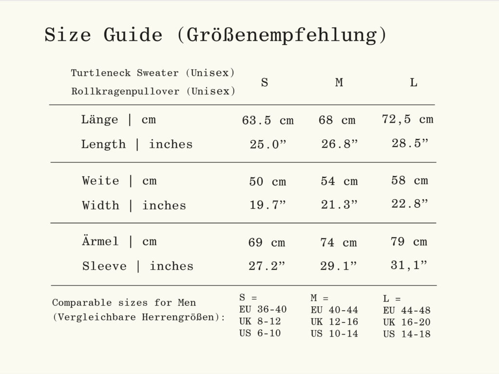 REH (GERMANY) Rollkragen-Pullover Größentabelle und vergleichbare internationale Größen für Männer