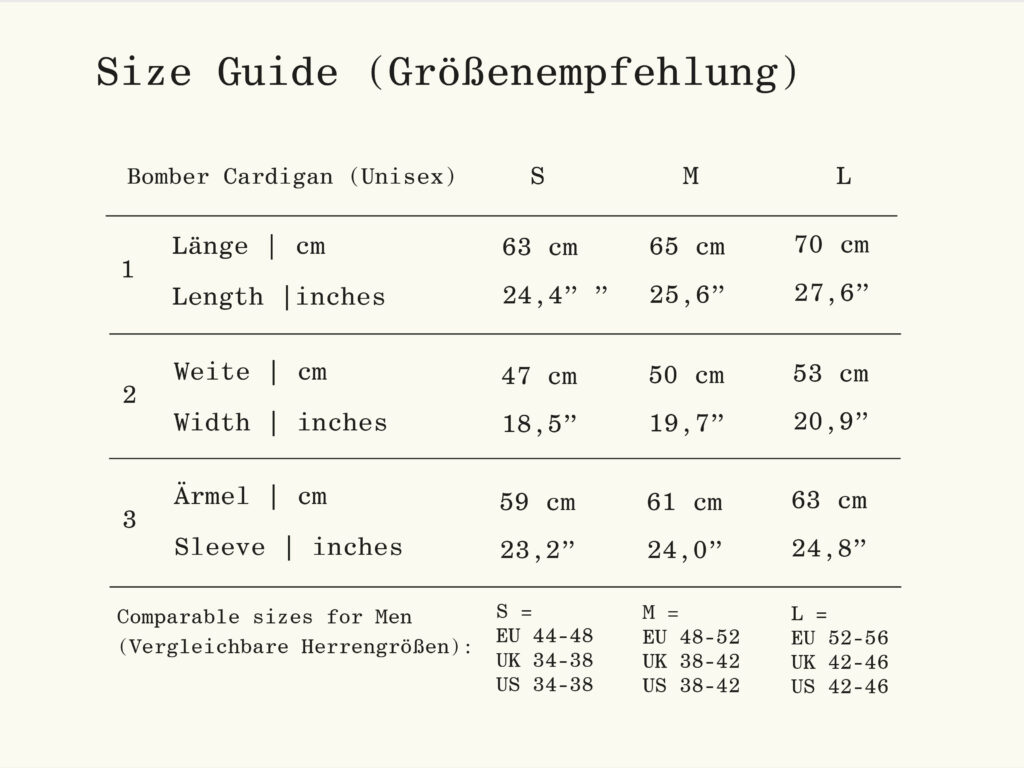 Discover size recommendations and international size chart for men's REH (GERMANY) Unisex Bomber Cardigan. 