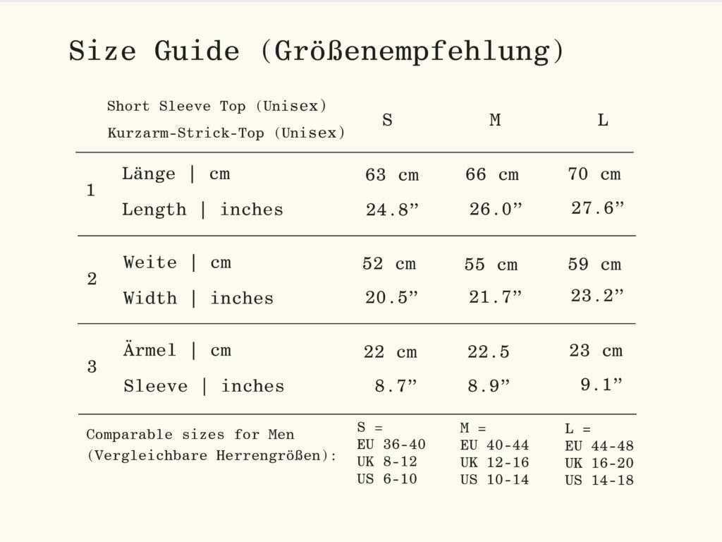 REH (GERMANY) size chart for fine knit top with short sleeves for men 
