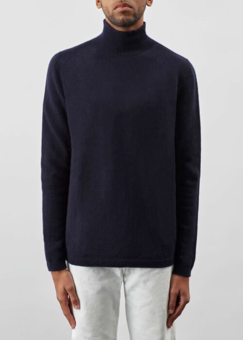 »Jobs« Navy Polo-Neck Sweater Felted Cashmere Merino