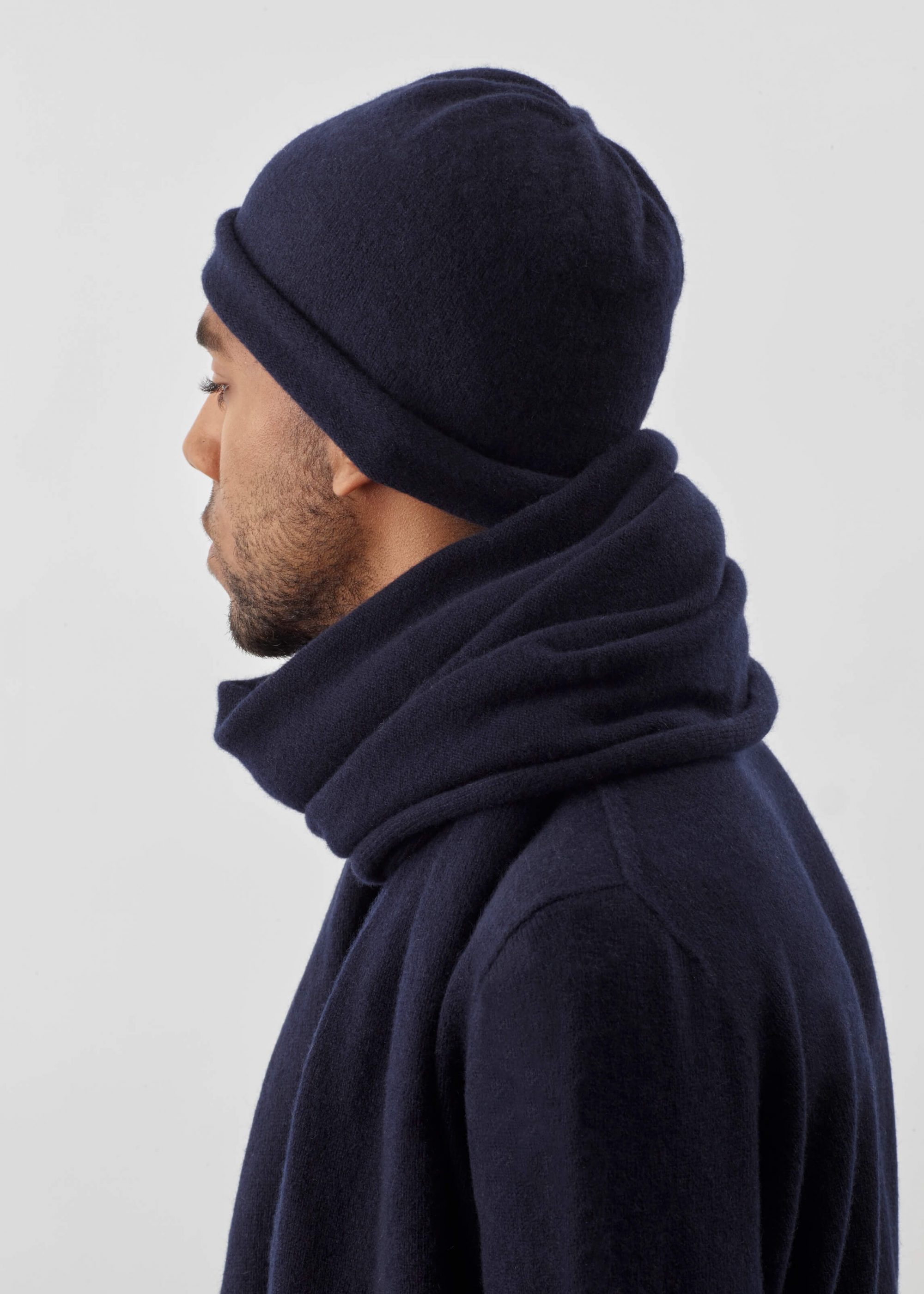 Product image for »Jobs« Navy Polo-Neck Sweater Felted Cashmere Merino