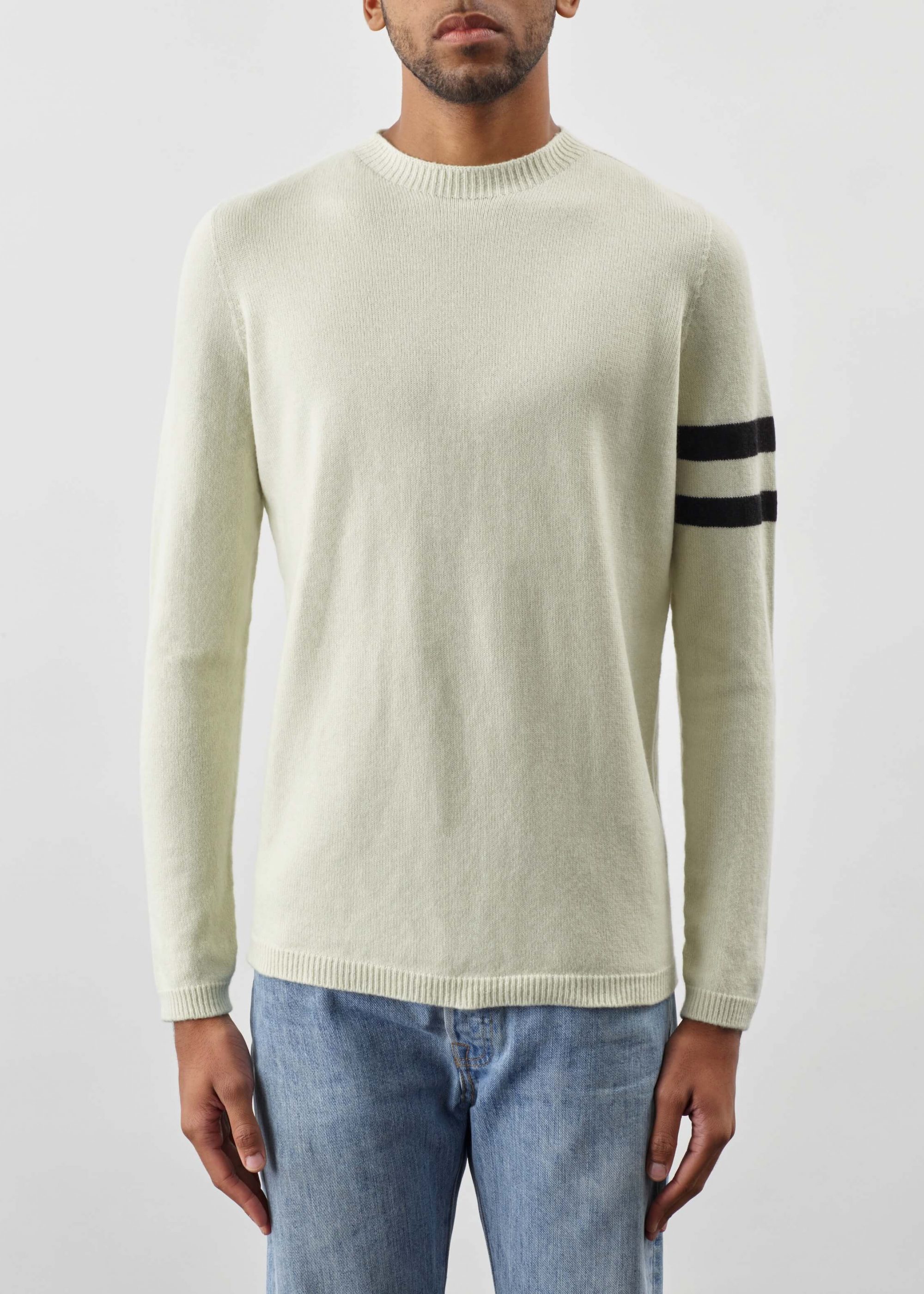 Product image for »Varsity« Ecru Black Sweater Felted Cashmere Merino