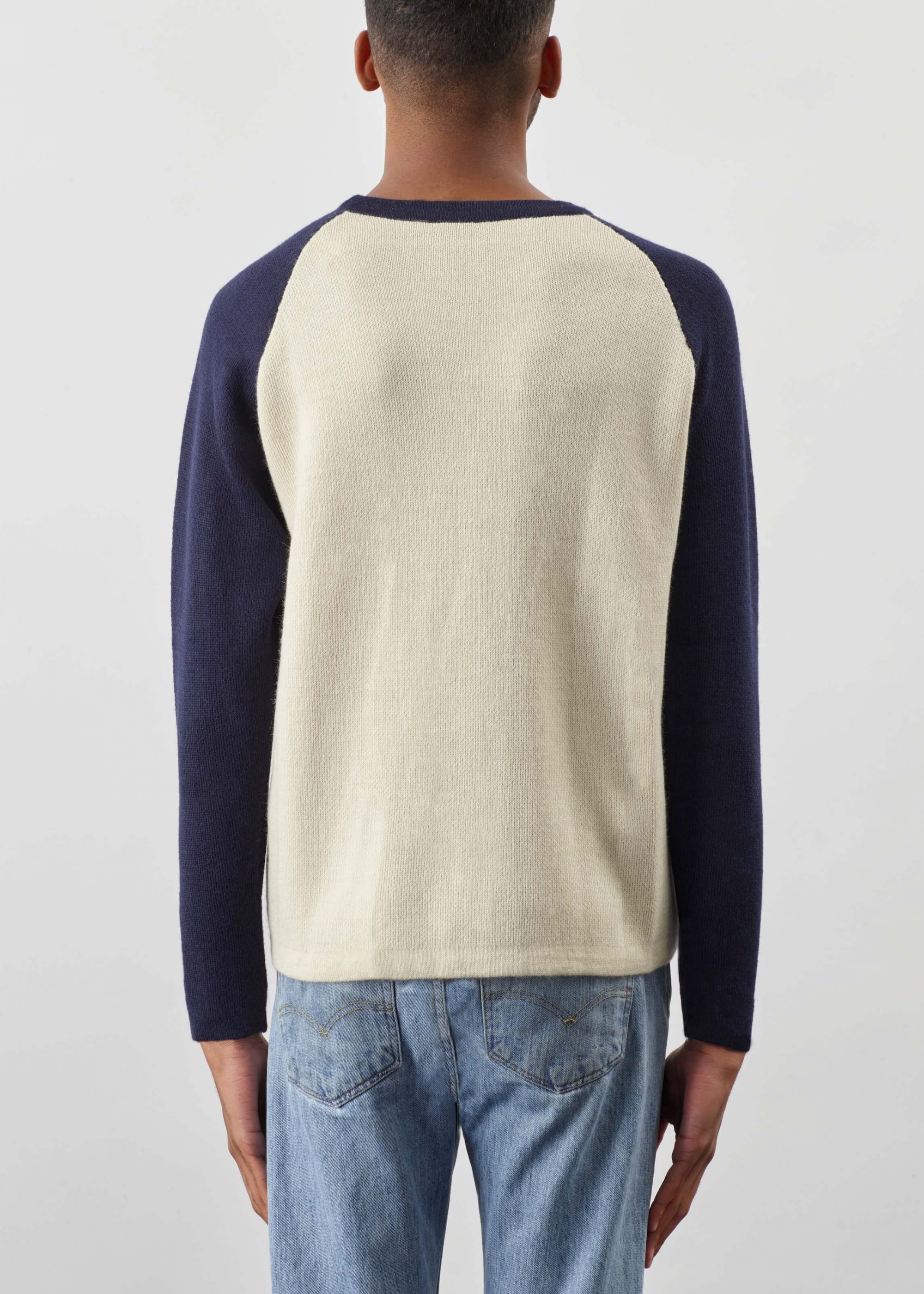 Product image for »Baseball Navy« Raglan Sweater Baby Alpaca | Navy Ecru
