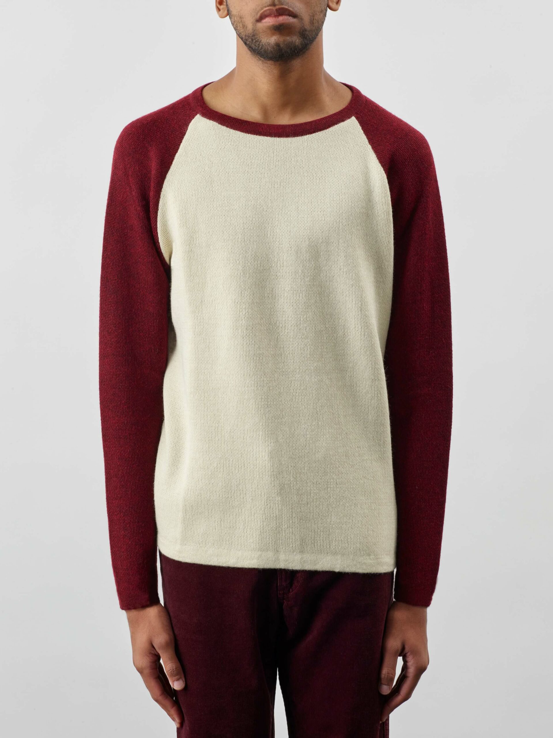 Product image for »Baseball Bordeaux« Raglan Sweater Baby Alpaca | Bordeaux Ecru