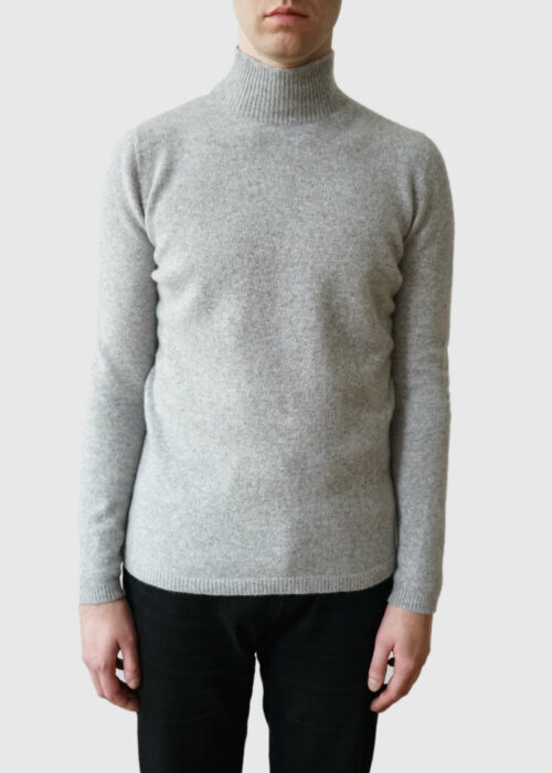 »Judd« Light Grey Polo-Neck Sweater Felted Cashmere Merino
