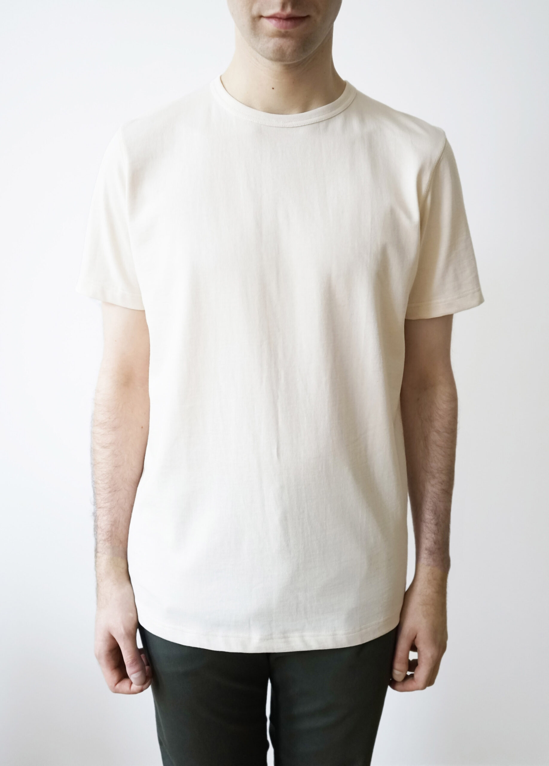 White Thick Organic Cotton T Shirt Made Of Custom Knitted Jersey By Reh 1221