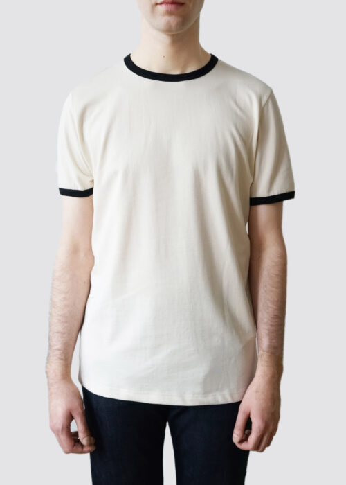 »Lennon« Ecru Black Ringer T-Shirt 100% Organic Cotton