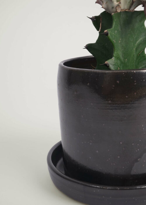 Product thumbnail image for »Burri« Black Plant Pot + Saucer Ø 13 cm | Genuine Stoneware