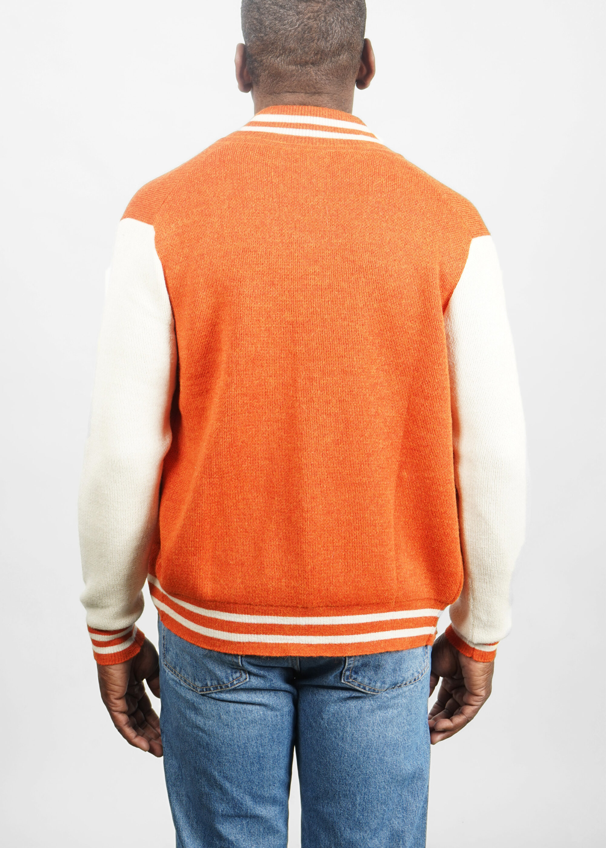 Product image for »Varsity Tangerine« Bomber Cardigan Alpaca | Orange Ecru