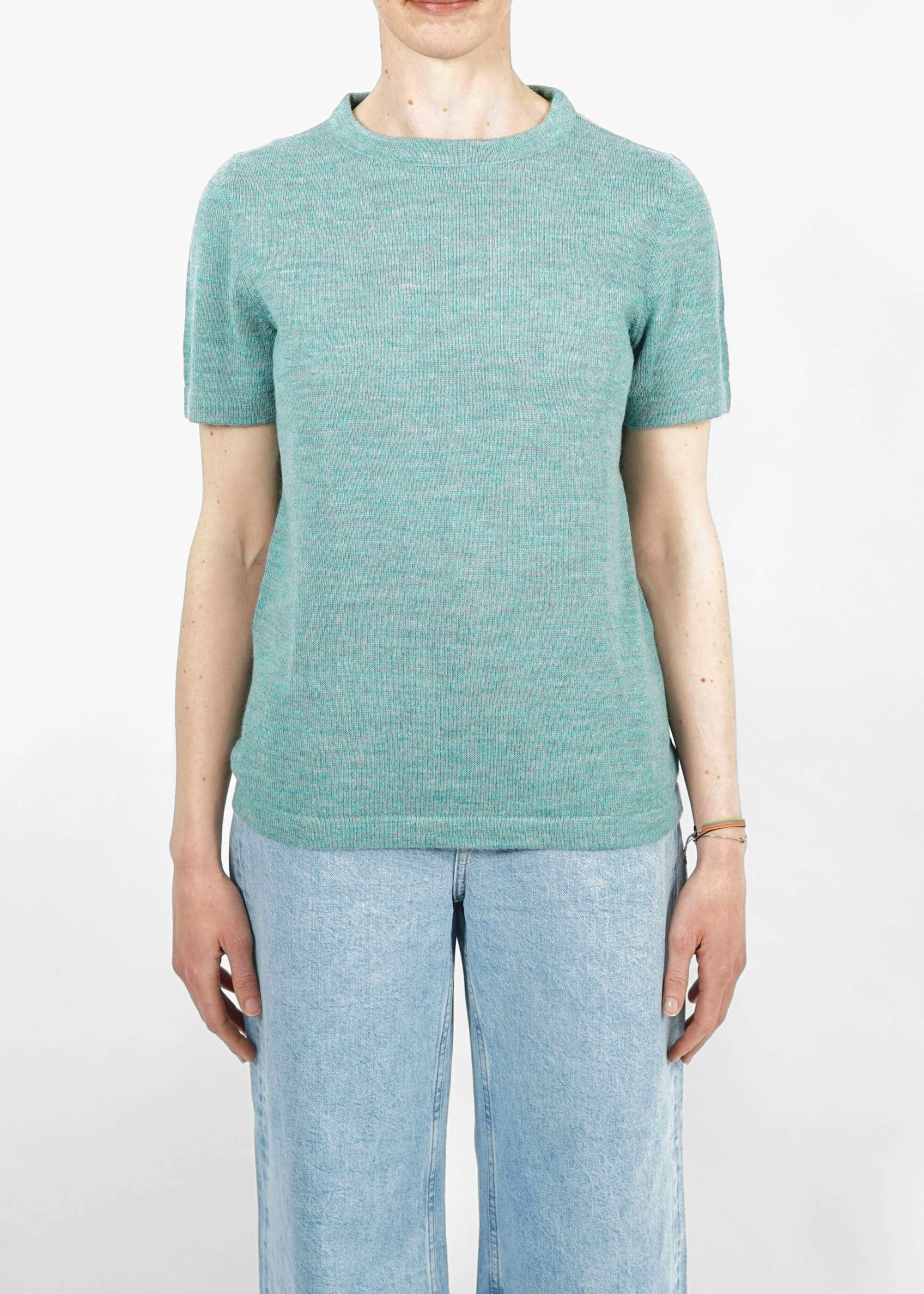 Product image for »Aqua« Turquoise Short-Sleeve Knit Top Baby Alpaca