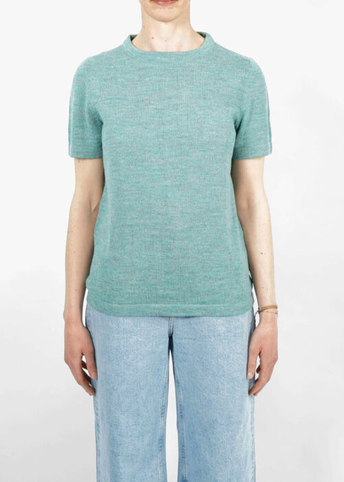 »Aqua« Turquoise Short-Sleeve Knit Top Baby Alpaca