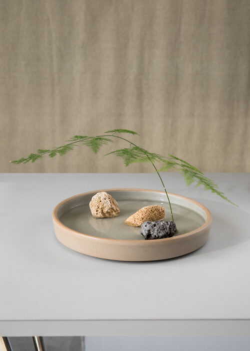 Product thumbnail image for »Moribana Semi-Glazed« Large Ikebana Plate Bowl | Genuine Stoneware Ceramic