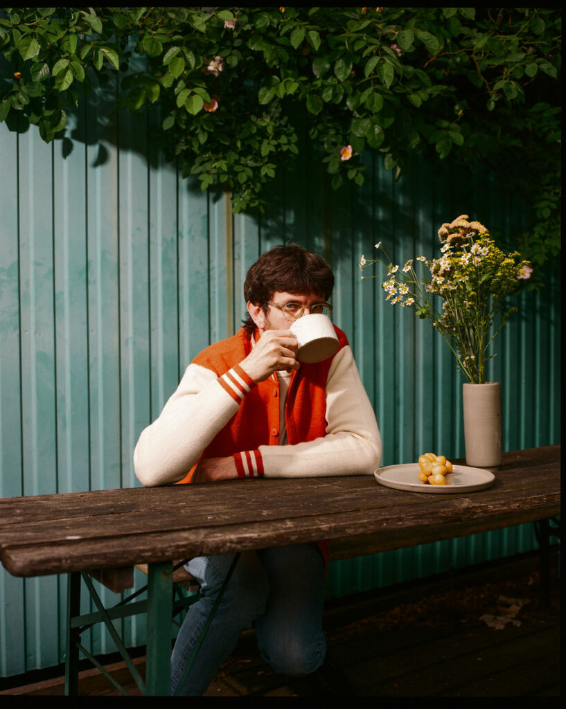 Orange Ecru Varsity Bomber Cardigan Knitted from 100% Alpaca and designed by REH (GERMANY)